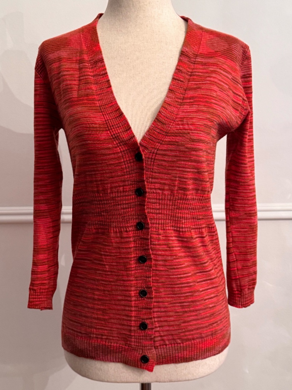 Missoni Red Space-Dye Knit V-Neck Button Cardigan Size 6 / IT 42